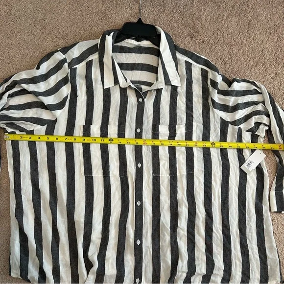 BP Women’s Blouse 4X Button Black and White Striped Button Down Viscose NWT - Picture 8 of 10
